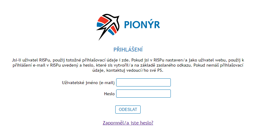 prihlasovaci_obrazovka Přihlašovací stránka